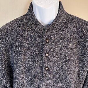 Cabela's Men's blue and tan flecked 100% Wool wind henley Sweater Large L EUC